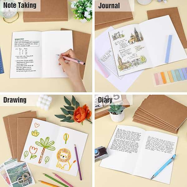 EOOUT 24 Pack Blank Kraft Notebooks, A5 Journals Notebook Bulk, Unlined Paper Sketchbooks, 8.3x5.5in 60 Pages Travel Journal Set for Journaling, Student, Kids, Writing - Image 7