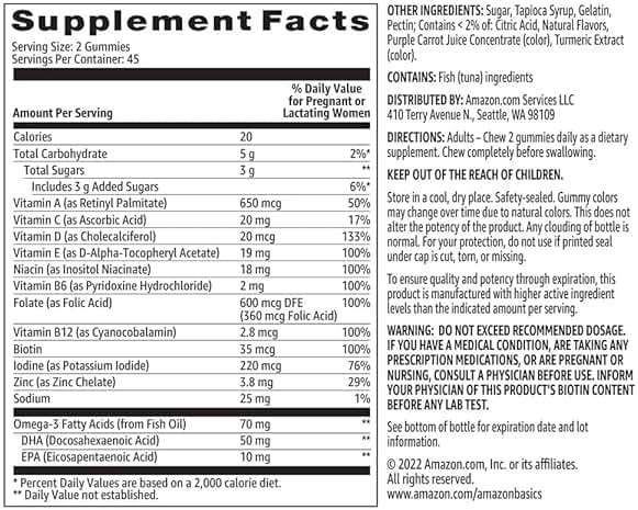 Amazon Basics Prenatal & DHA Gummy, Rasberry & Lemon Flavor, 90 Count (Previously Solimo) - Image 5
