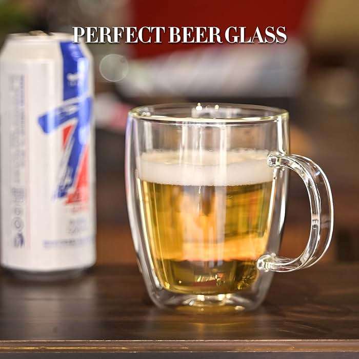 YUNCANG Double Wall Coffee Mugs, (4-Pcak) 16 Ounces-Clear Glass Cups with Handle,lnsulated,Cappuccino,Tea,Latte Cups,Beverage Glasses Heat Resistant - Image 2