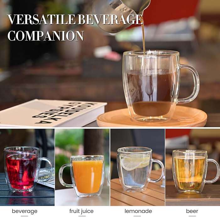 YUNCANG Double Wall Coffee Mugs, (4-Pcak) 16 Ounces-Clear Glass Cups with Handle,lnsulated,Cappuccino,Tea,Latte Cups,Beverage Glasses Heat Resistant - Image 6