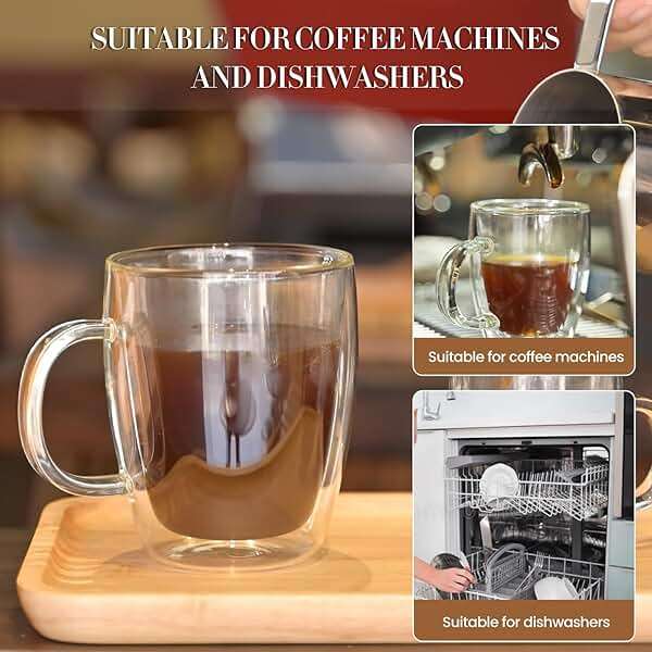 YUNCANG Double Wall Coffee Mugs, (4-Pcak) 16 Ounces-Clear Glass Cups with Handle,lnsulated,Cappuccino,Tea,Latte Cups,Beverage Glasses Heat Resistant - Image 7