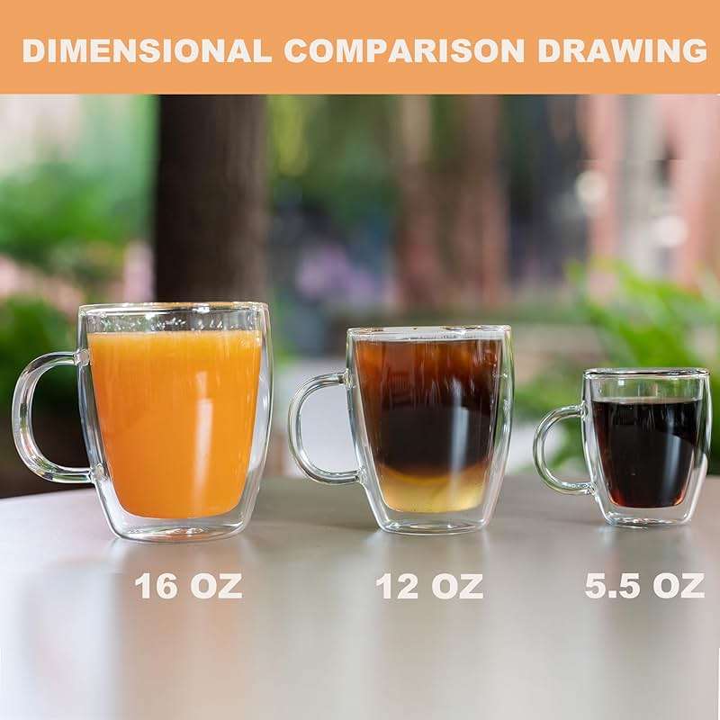 YUNCANG Double Wall Coffee Mugs, (4-Pcak) 16 Ounces-Clear Glass Cups with Handle,lnsulated,Cappuccino,Tea,Latte Cups,Beverage Glasses Heat Resistant - Image 8
