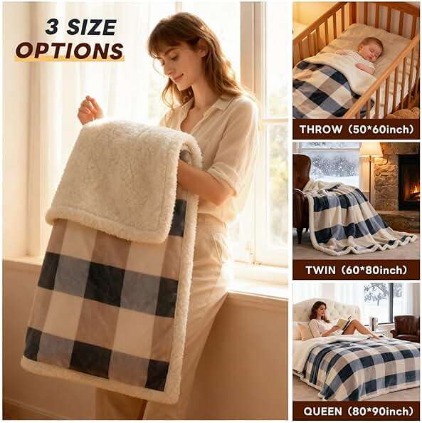 PU MEI Sherpa Fleece Throw Blanket 60" x 80" Reversible Plush Fluffy Large Big Blanket Lattice Flannel Blankets for Sofa Couch Bed (Grey-Soft Blue, 60"*80") - Image 8