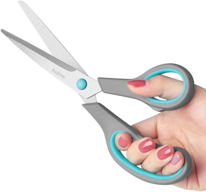 Asdirne Scissors Set of 4, Premium Stainless Steel Razor Blades, Ergonomic Semi-Soft Rubber Grip, Suitable for School, Office and Family Daily Use, 9.6''/8.5''/6.4"/5.4", Blue&Gray - Image 5