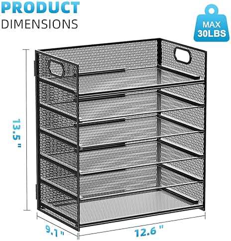 Marbrasse 6 Tier Paper Organizer Letter Tray - Mesh Desk File Organizer with Handle, Paper Sorter Organizer for Letter/A4 Office File Folder Holder - Black - Image 3