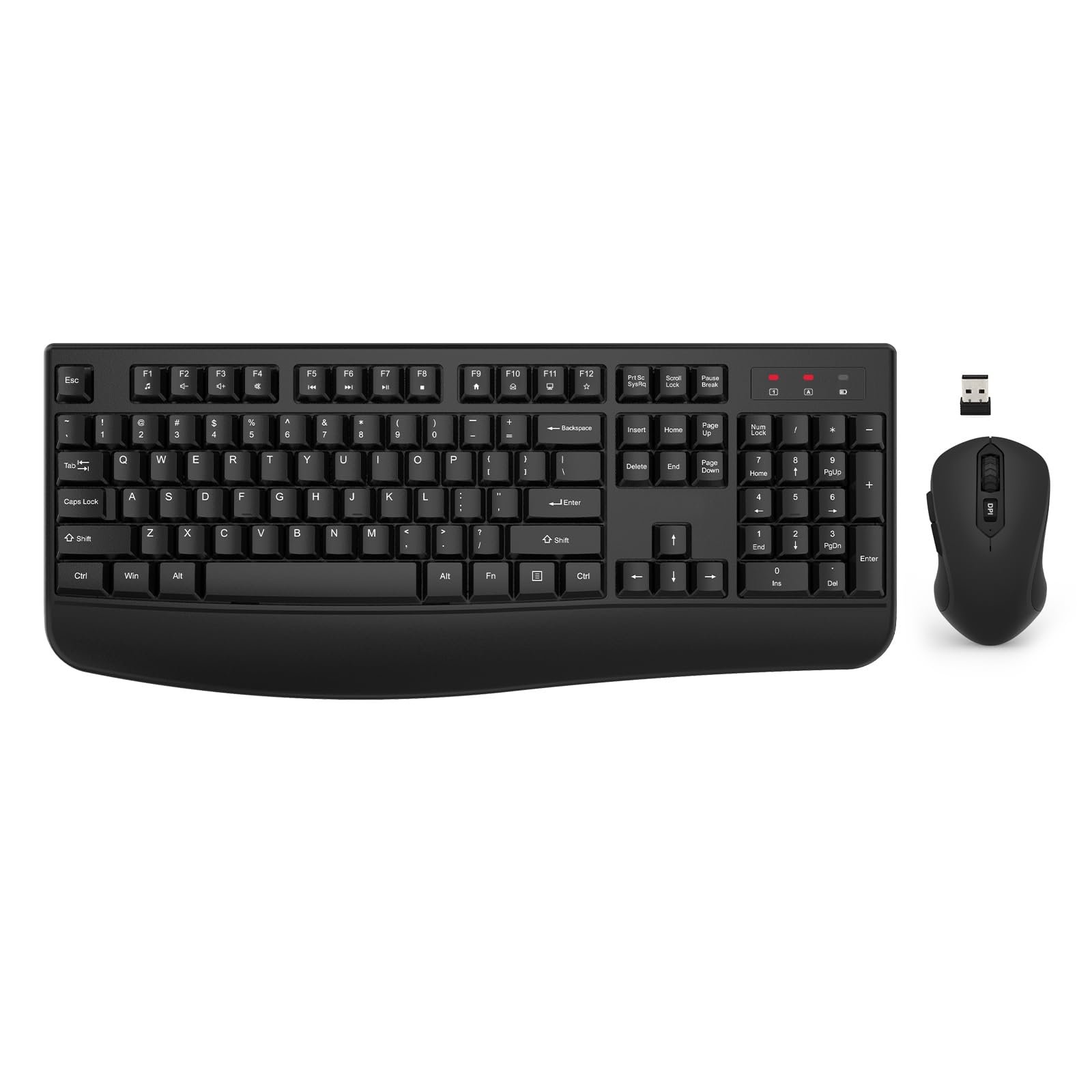 Wireless Keyboard and Mouse Combo, EDJO 2.4G Full-Sized Ergonomic Computer Keyboard with Wrist Rest and 3 Level DPI Adjustable Wireless Mouse for Windows, Mac OS Desktop/Laptop/PC - Product Image