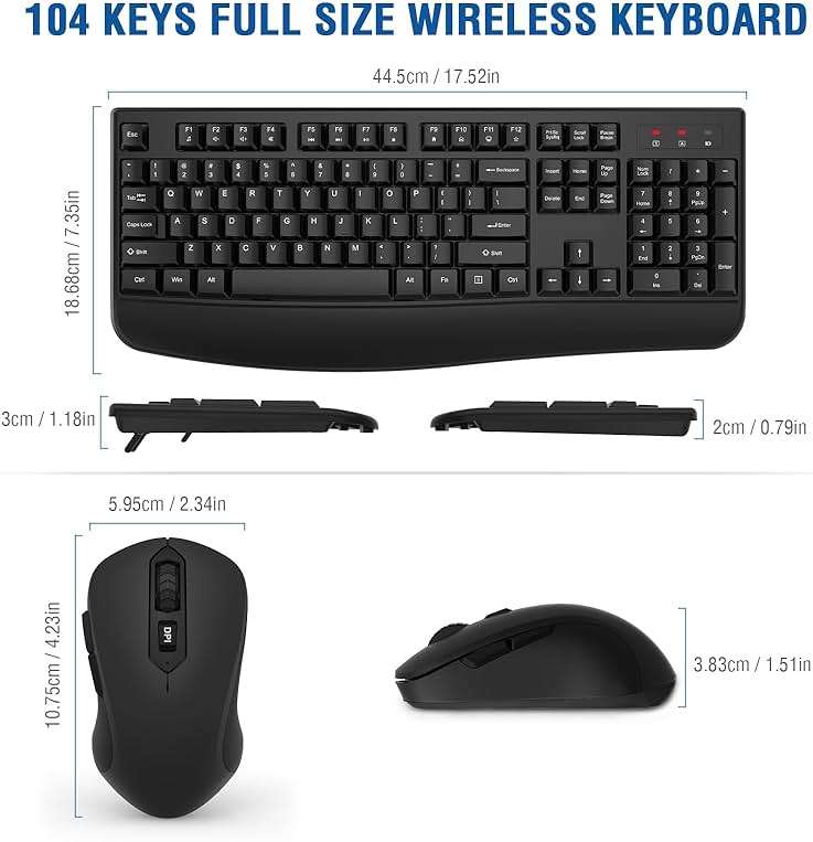 Wireless Keyboard and Mouse Combo, EDJO 2.4G Full-Sized Ergonomic Computer Keyboard with Wrist Rest and 3 Level DPI Adjustable Wireless Mouse for Windows, Mac OS Desktop/Laptop/PC - Image 6