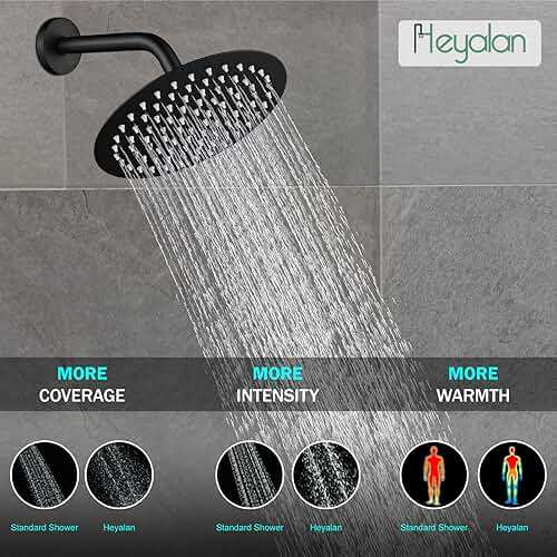 Heyalan Shower Faucet Set with Valve, Bathroom Shower System, Wall Mount Single Handle Shower Trim Kit, Fixed Rainfall Shower Head, 8-Inch Round Shower Head, Matte Black - Image 3