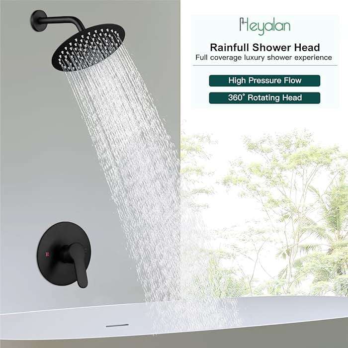 Heyalan Shower Faucet Set with Valve, Bathroom Shower System, Wall Mount Single Handle Shower Trim Kit, Fixed Rainfall Shower Head, 8-Inch Round Shower Head, Matte Black - Image 8