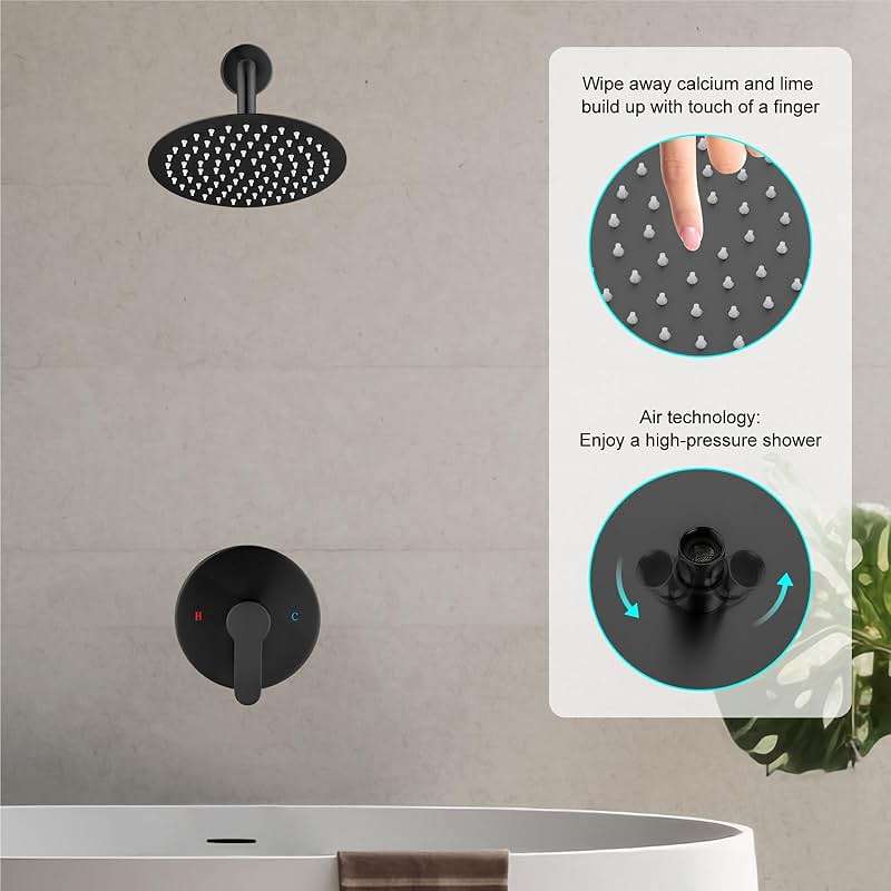 Heyalan Shower Faucet Set with Valve, Bathroom Shower System, Wall Mount Single Handle Shower Trim Kit, Fixed Rainfall Shower Head, 8-Inch Round Shower Head, Matte Black - Image 9