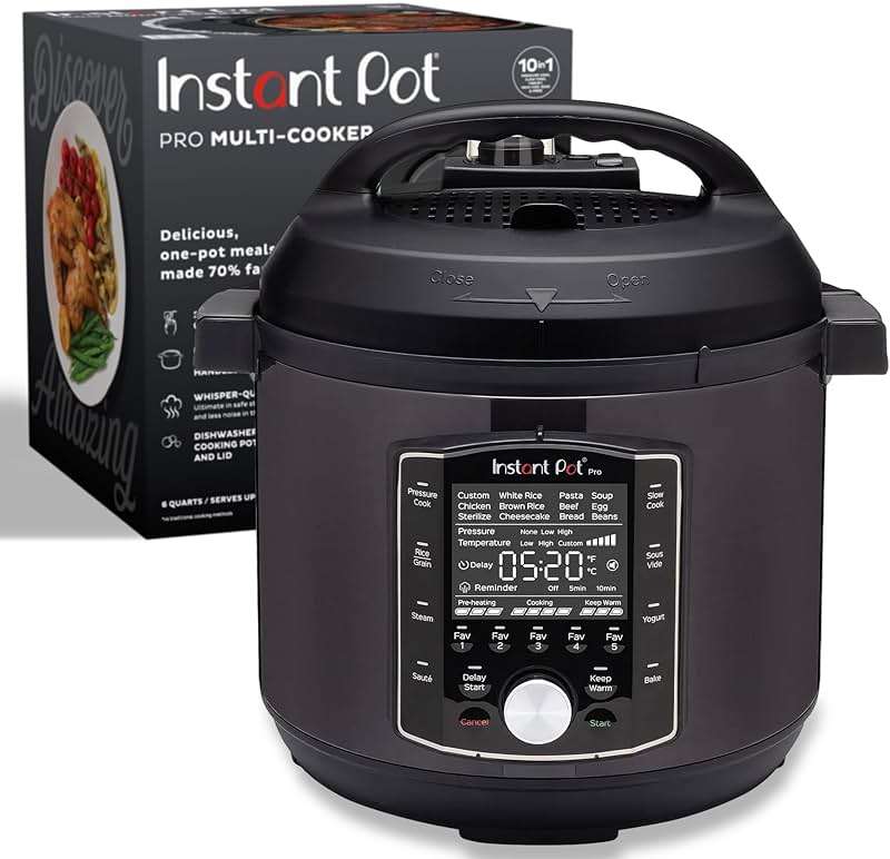Instant Pot Pro 10-in-1 Pressure Cooker, Slow Cooker, Rice/Grain Cooker, Steamer, Sauté, Sous Vide, Yogurt Maker, Sterilizer, and Warmer, Includes App With Over 800 Recipes, Black, 6 Quart - Image 1