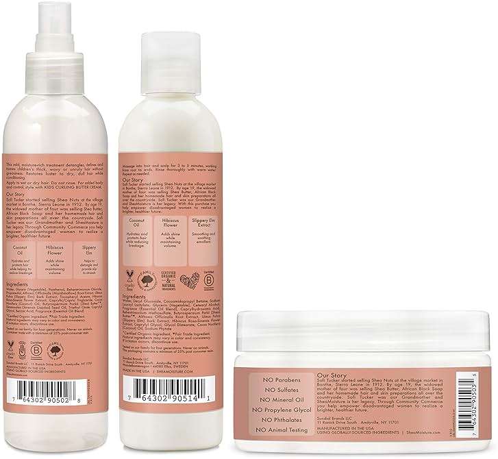 SheaMoisture Kids Extra Moisturizing Detangler, 2-In-1 Curl & Shine Coconut Hibiscus Shampoo & Conditioner, and Curling Butter Cream for Curly Hair 3 Count - Image 2