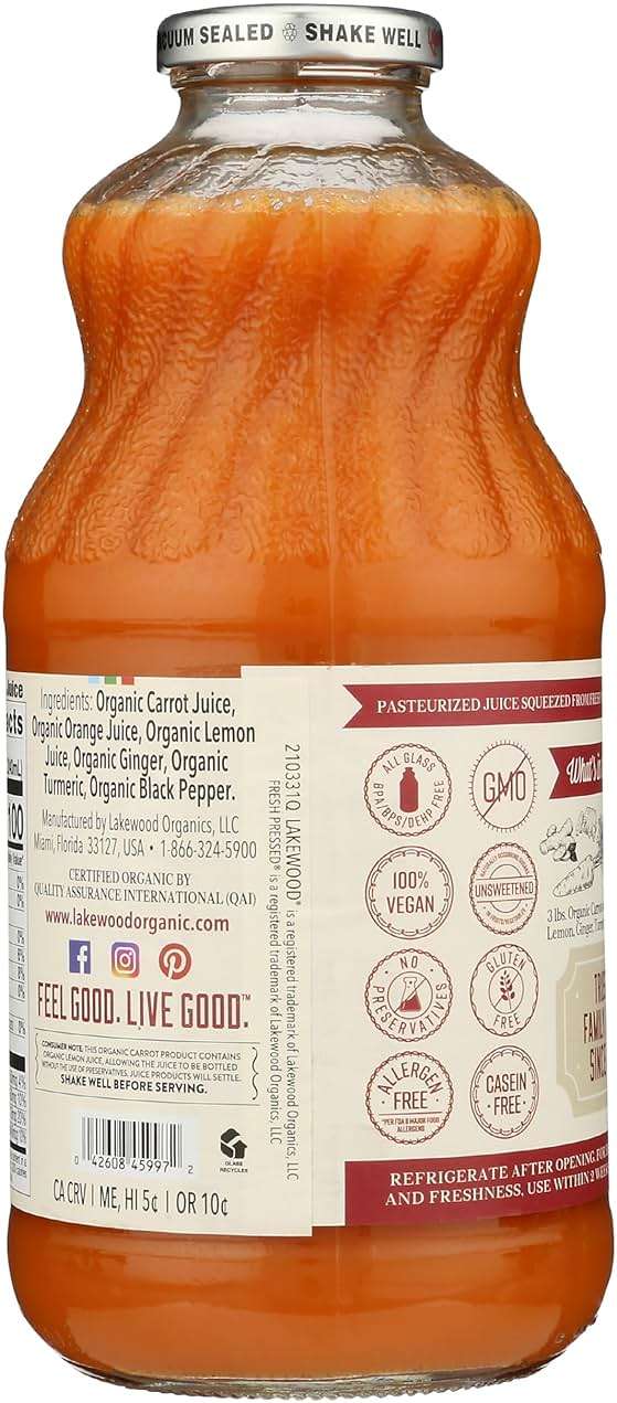 Lakewood Organic Carrot Ginger Turmeric Juice, 32 FZ - Image 3