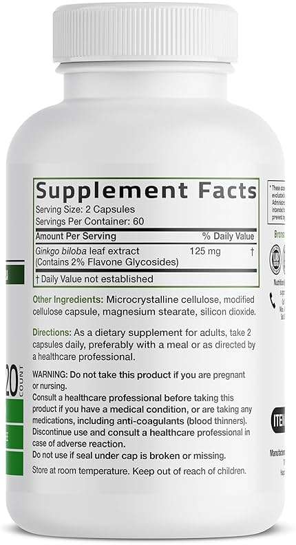 Bronson Ginkgo Biloba Extra Strength Supports Brain Function & Memory Support, 120 Vegetarian Capsules - Image 2