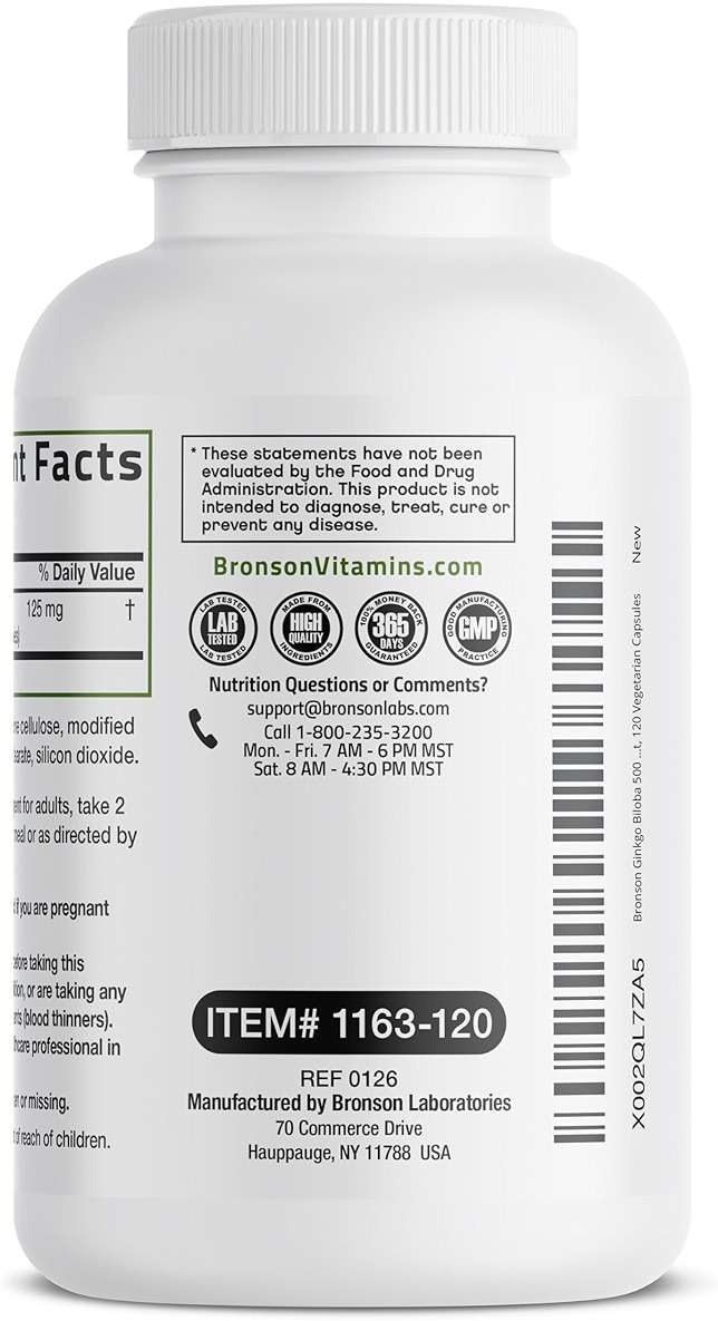 Bronson Ginkgo Biloba Extra Strength Supports Brain Function & Memory Support, 120 Vegetarian Capsules - Image 7