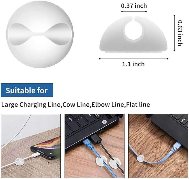 CHEFBEE 8 Pack Adhesive Cable Clips, Cable Cord Holder Organizer Management System for Desk, Wire Clips for All Your Computer, Electrical, Charging or Mouse Cord, White - Image 2