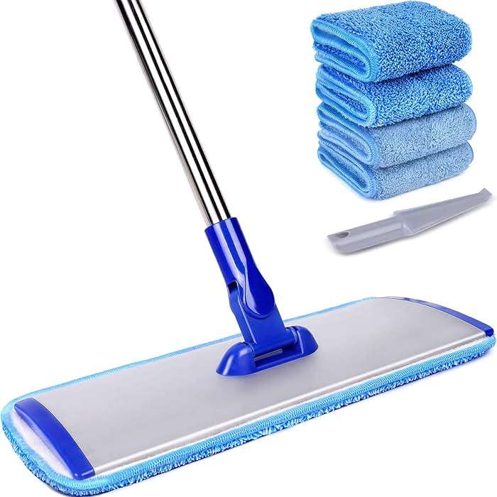 18" Professional Microfiber Mop Floor Cleaning System, Flat Mop with Stainless Steel Handle, 4 Reusable Washable Mop Pads, Wet and Dust Mopping for Hardwood, Vinyl, Laminate, Tile Cleaning - Image 1