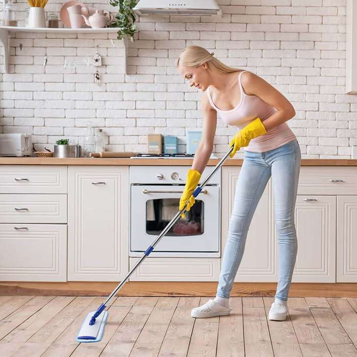18" Professional Microfiber Mop Floor Cleaning System, Flat Mop with Stainless Steel Handle, 4 Reusable Washable Mop Pads, Wet and Dust Mopping for Hardwood, Vinyl, Laminate, Tile Cleaning - Image 2