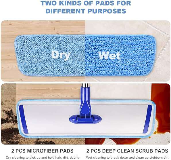 18" Professional Microfiber Mop Floor Cleaning System, Flat Mop with Stainless Steel Handle, 4 Reusable Washable Mop Pads, Wet and Dust Mopping for Hardwood, Vinyl, Laminate, Tile Cleaning - Image 3
