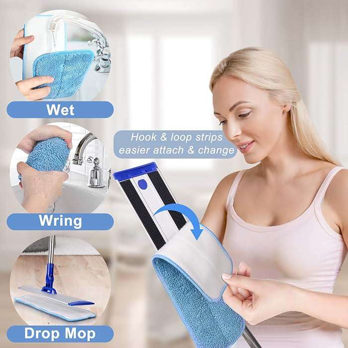 18" Professional Microfiber Mop Floor Cleaning System, Flat Mop with Stainless Steel Handle, 4 Reusable Washable Mop Pads, Wet and Dust Mopping for Hardwood, Vinyl, Laminate, Tile Cleaning - Image 5