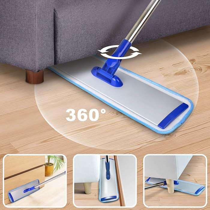 18" Professional Microfiber Mop Floor Cleaning System, Flat Mop with Stainless Steel Handle, 4 Reusable Washable Mop Pads, Wet and Dust Mopping for Hardwood, Vinyl, Laminate, Tile Cleaning - Image 6