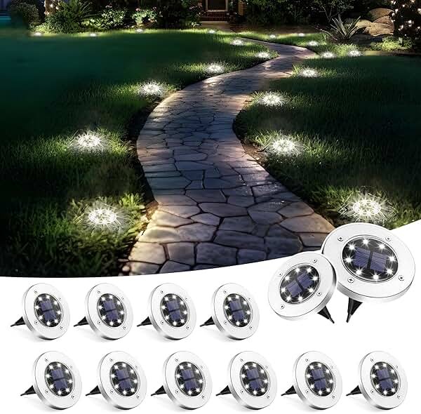 SOLPEX Solar Lights Outdoor Waterproof, 12 Pack Solar Ground Lights, Solar Garden Lights Landscape Lighting for Pathway Driveway Patio Backyard Walkway (Cool White) - Product Image