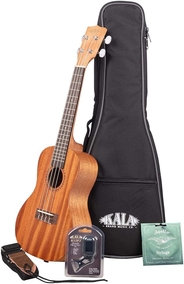 Kala KA-15 Series Satin Mahogany Tenor Ukulele Bundle with Rosewood Fingerboard, Tuner, Gig Bag, Strap & Aquila Super Nylgut Strings – Ideal for Beginners & Players of All Levels, 26 Inches - Product Image