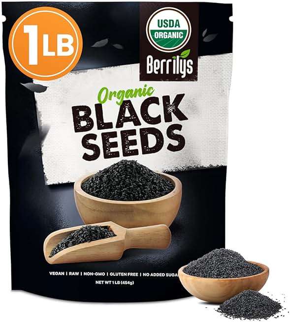 Berrilys Black Cumin Seeds – USDA Certified Organic Nigella Sativa – Kalonji for Baking, Seasoning, and Cooking Dishes – Nutrient-Packed Spice, Versatile Herb for Recipes and Meal Preparation – 16oz - Image 1