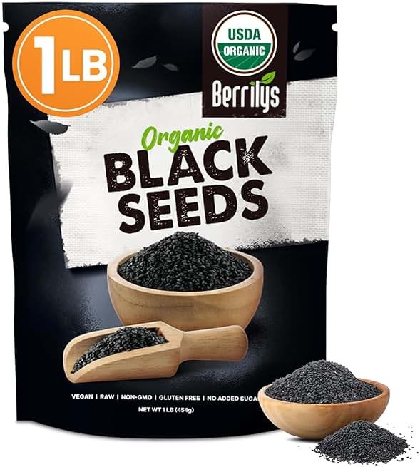 Berrilys Black Cumin Seeds – USDA Certified Organic Nigella Sativa – Kalonji for Baking, Seasoning, and Cooking Dishes – Nutrient-Packed Spice, Versatile Herb for Recipes and Meal Preparation – 16oz - Product Image