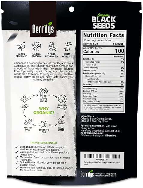 Berrilys Black Cumin Seeds – USDA Certified Organic Nigella Sativa – Kalonji for Baking, Seasoning, and Cooking Dishes – Nutrient-Packed Spice, Versatile Herb for Recipes and Meal Preparation – 16oz - Image 2