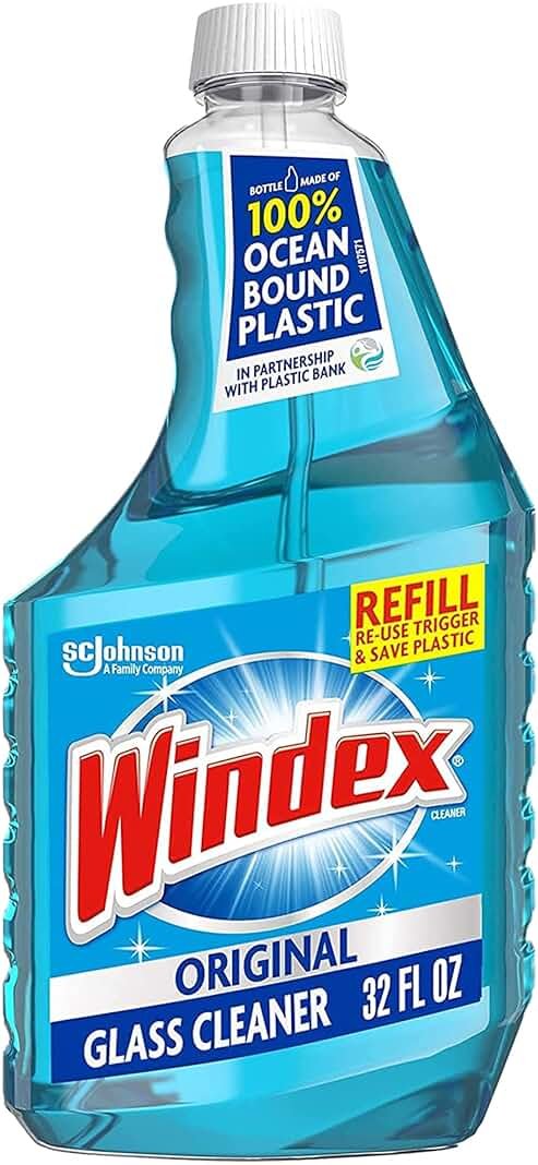 Windex Glass and Window Cleaner Refill Bottle, Bottle Made from 100% Recycled Plastic, Original Blue, 32 Fl Oz (Pack of 12) - Product Image