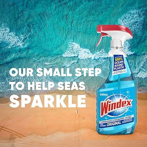 Windex Glass and Window Cleaner Refill Bottle, Bottle Made from 100% Recycled Plastic, Original Blue, 32 Fl Oz (Pack of 12) - Image 3