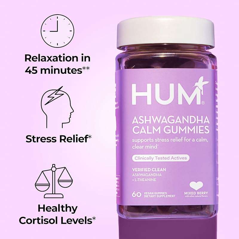 HUM Calm Ashwagandha Gummies for Women and Men, L-Theanine Ashwagandha Supplements for Daily Relaxation & Clarity Support, Vegan Fast Acting Gummy Formula, Mixed Berry Flavor, 60 Gummies - Image 2