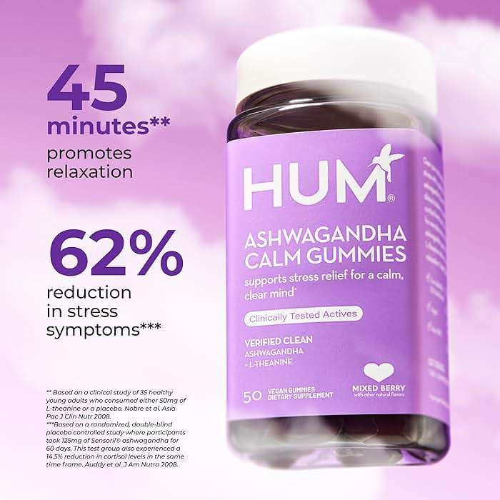 HUM Calm Ashwagandha Gummies for Women and Men, L-Theanine Ashwagandha Supplements for Daily Relaxation & Clarity Support, Vegan Fast Acting Gummy Formula, Mixed Berry Flavor, 60 Gummies - Image 3