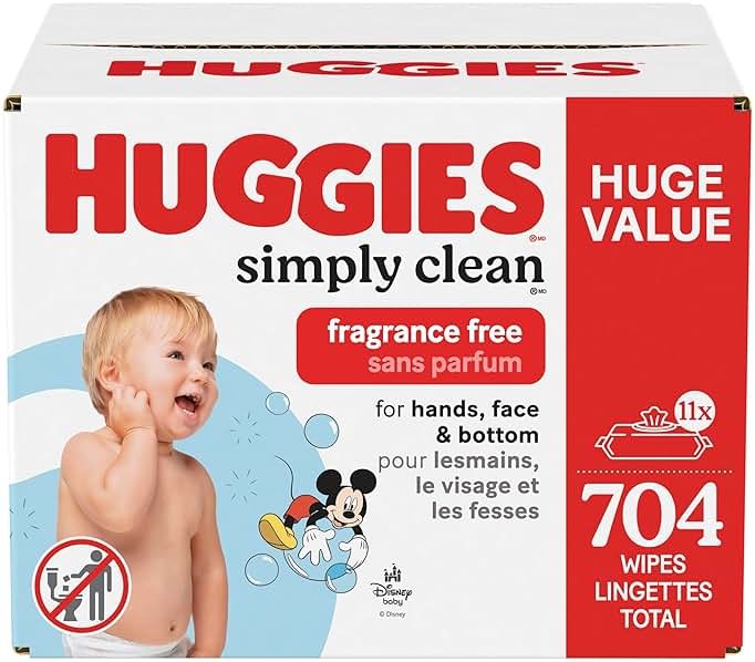 Huggies Simply Clean Unscented Baby Diaper Wipes, 11 Flip-Top Packs (704 Wipes Total), Packaging May Vary - Product Image
