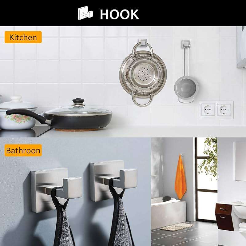 TNOMS Bathroom Towel Bar Set 5 Pieces Brushed Nickel Square Modern Bathroom Hardware Set,Stainless Steel Wall Mounted 23.6-Inch - Image 6