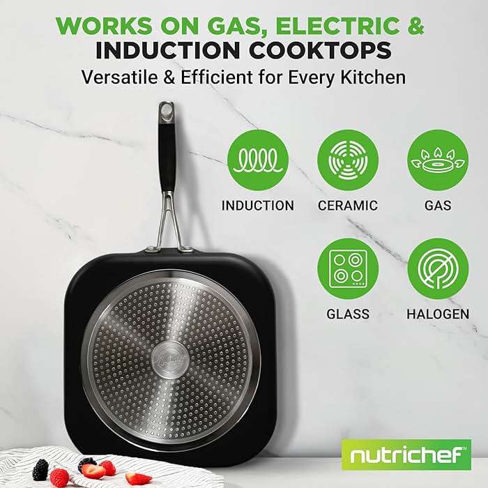 NutriChef Copper Pan Non-Stick Coating Inside, Hard-Anodized Look Heat Resistant Lacquer Outside, Silicone Handle NCSQPA, 1 Griddle - Image 5