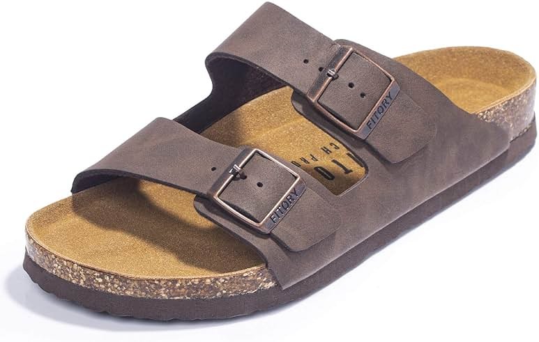 FITORY Mens Sandals, Arch Support Slides with Adjustable Buckle Straps and Cork Footbed Size 7-14.5 - Product Image