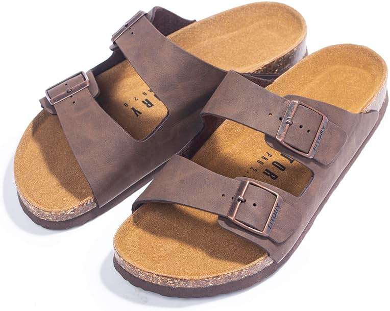 FITORY Mens Sandals, Arch Support Slides with Adjustable Buckle Straps and Cork Footbed Size 7-14.5 - Image 7