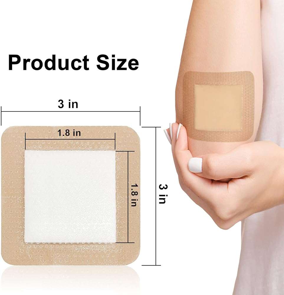 Carbou Silicone Foam Dressing with Adhesive Gentle Border,3"x3" Waterproof Wound Dressing Bandage,High Absorbency Pad, Foam Bandage for Wound Care 10 Pack - Image 2