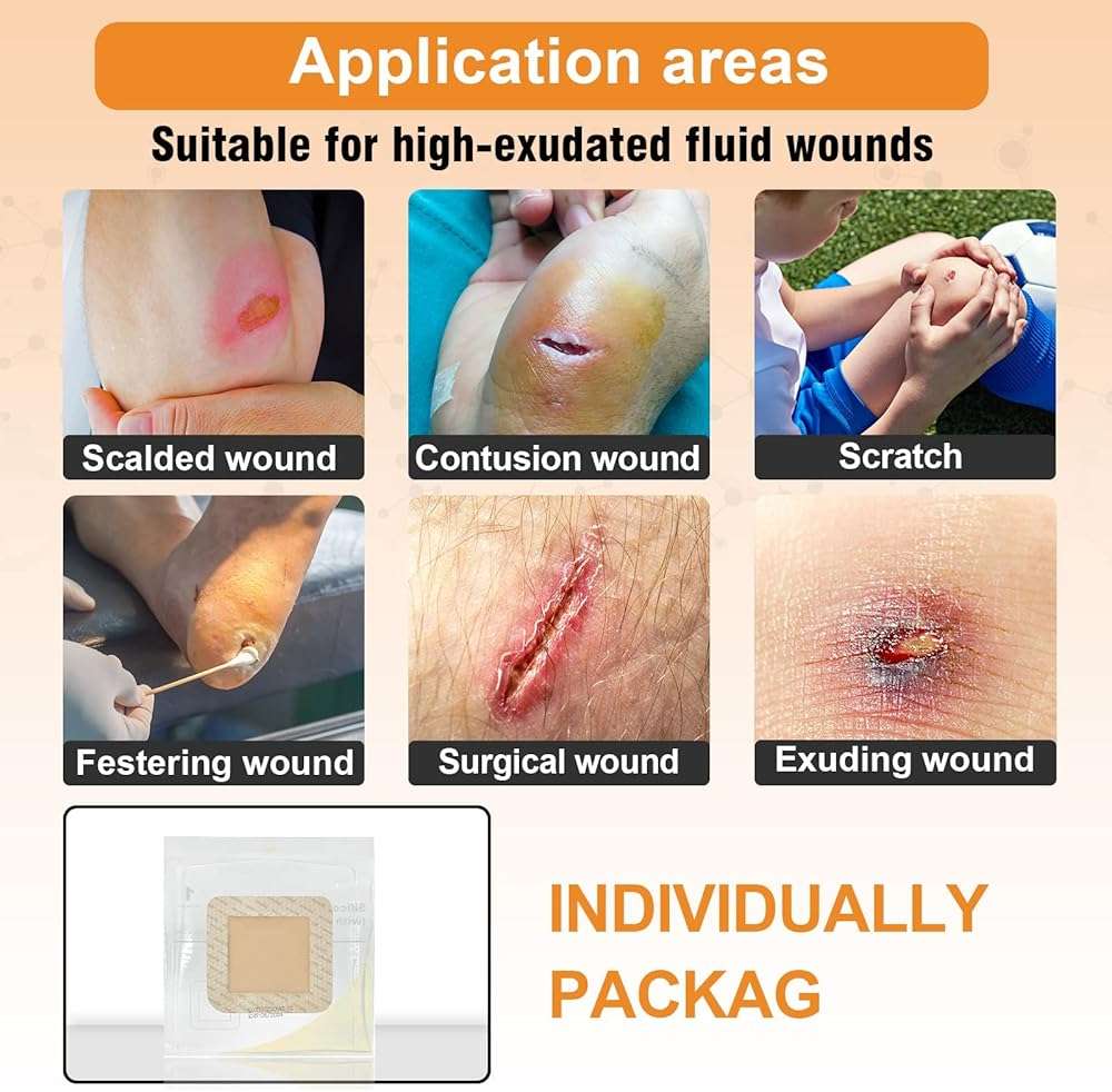 Carbou Silicone Foam Dressing with Adhesive Gentle Border,3"x3" Waterproof Wound Dressing Bandage,High Absorbency Pad, Foam Bandage for Wound Care 10 Pack - Image 3