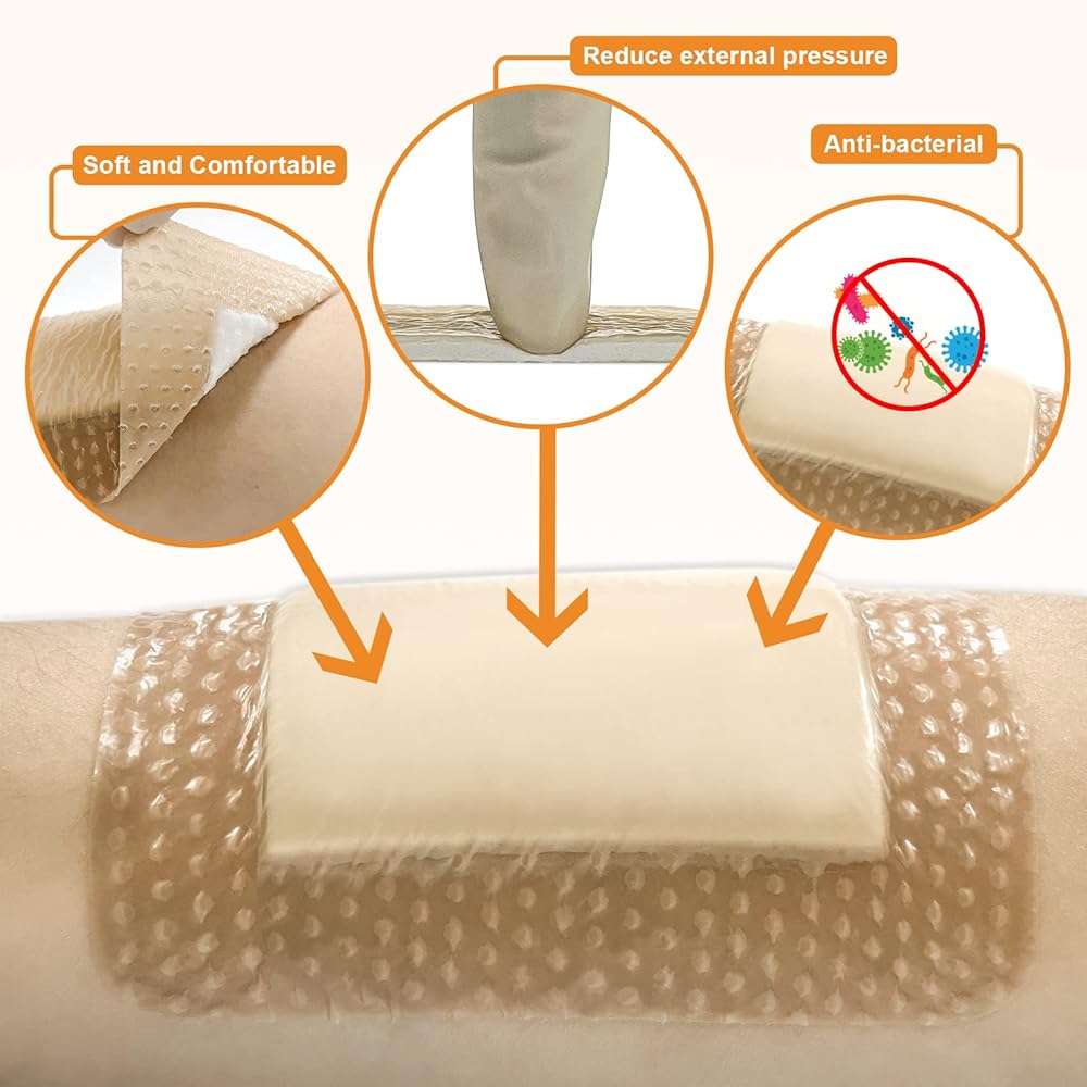 Carbou Silicone Foam Dressing with Adhesive Gentle Border,3"x3" Waterproof Wound Dressing Bandage,High Absorbency Pad, Foam Bandage for Wound Care 10 Pack - Image 9