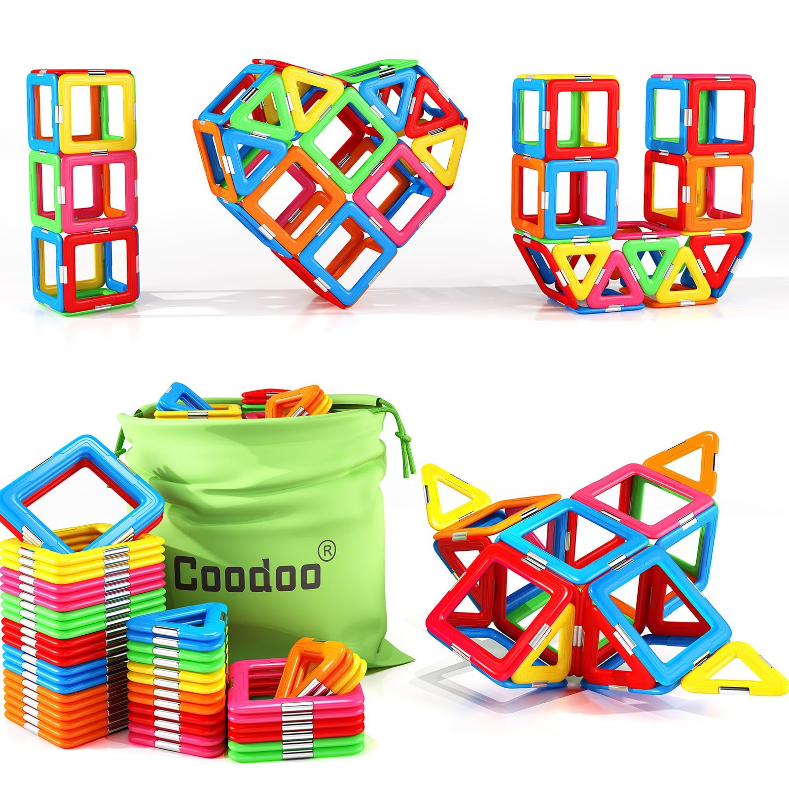 Coodoo Upgraded Magnetic Blocks Tough Tiles STEM Toys for 3+ Year Old Boys and Girls Learning by Playing Games for Toddlers Kids, Compatible with Major Brands Building Blocks - Starter Set - Product Image