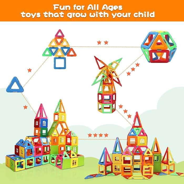 Coodoo Upgraded Magnetic Blocks Tough Tiles STEM Toys for 3+ Year Old Boys and Girls Learning by Playing Games for Toddlers Kids, Compatible with Major Brands Building Blocks - Starter Set - Image 6