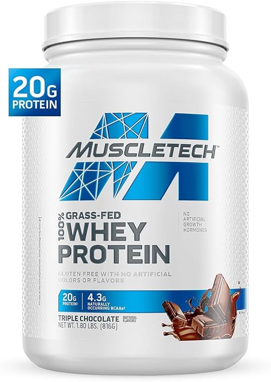 Muscletech Grass-Fed Whey Protein Powder (Triple Chocolate, 1.8LB) - Whey Protein Smoothie & Milk Shake Mix Supports Muscle Gain & Recovery - 20g of Whey Protein for Women & Men - Non-GMO, Gluten-Free - Product Image