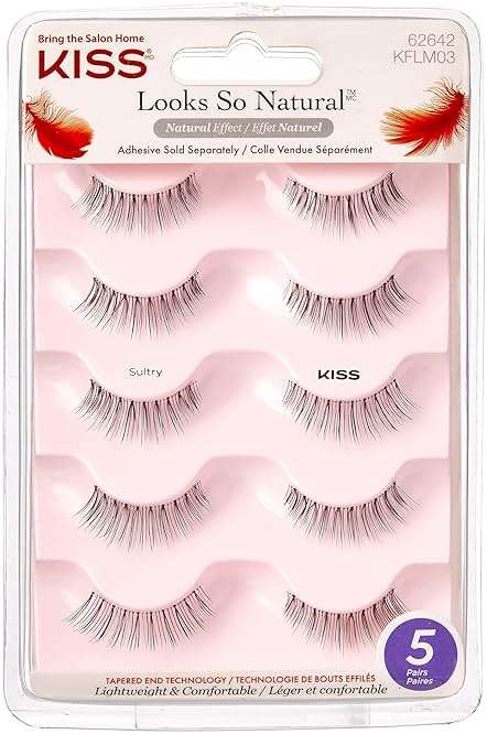 Kiss Looks So Natural, False Eyelashes, 'Sultry', 12 mm, Includes 5 Pairs Of Lashes, Contact Lens Friendly, Easy to Apply, Reusable Strip Lashes, Glue-On - Image 1