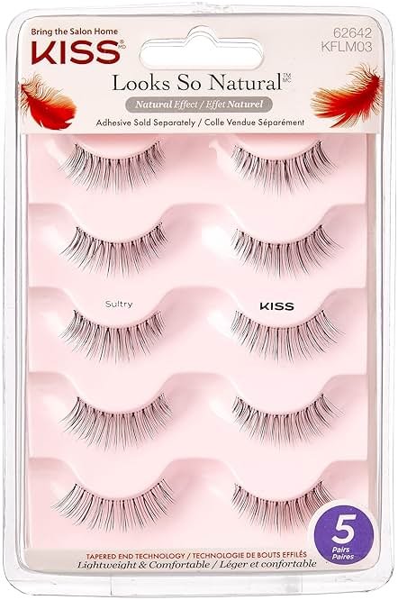 Kiss Looks So Natural, False Eyelashes, 'Sultry', 12 mm, Includes 5 Pairs Of Lashes, Contact Lens Friendly, Easy to Apply, Reusable Strip Lashes, Glue-On - Product Image