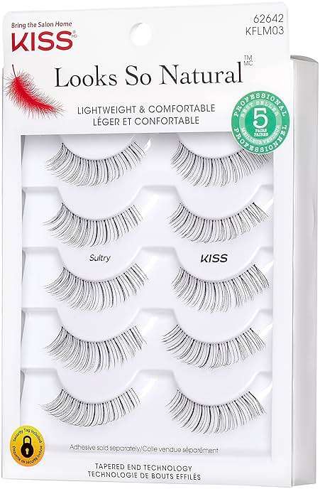 Kiss Looks So Natural, False Eyelashes, 'Sultry', 12 mm, Includes 5 Pairs Of Lashes, Contact Lens Friendly, Easy to Apply, Reusable Strip Lashes, Glue-On - Image 7