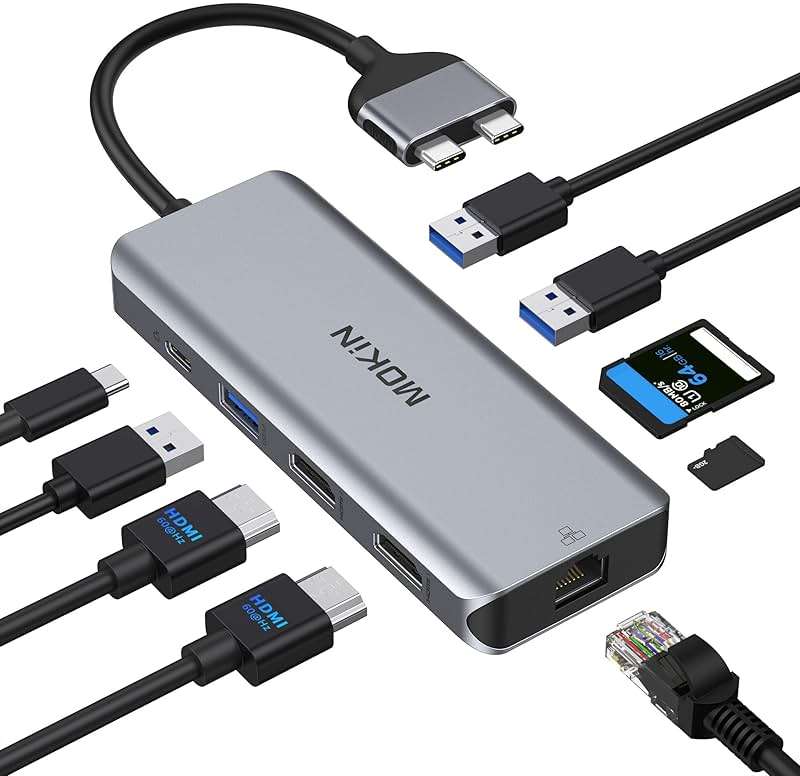 MacBook Pro Docking Station Dual Monitor MacBook Pro HDMI Adapter,9 in 1 USB C Adapters for MacBook Pro Air Mac HDMI Dock Dongle Dual USB C to Dual HDMI Ethernet 3USB SD/TF100W PD - Image 1