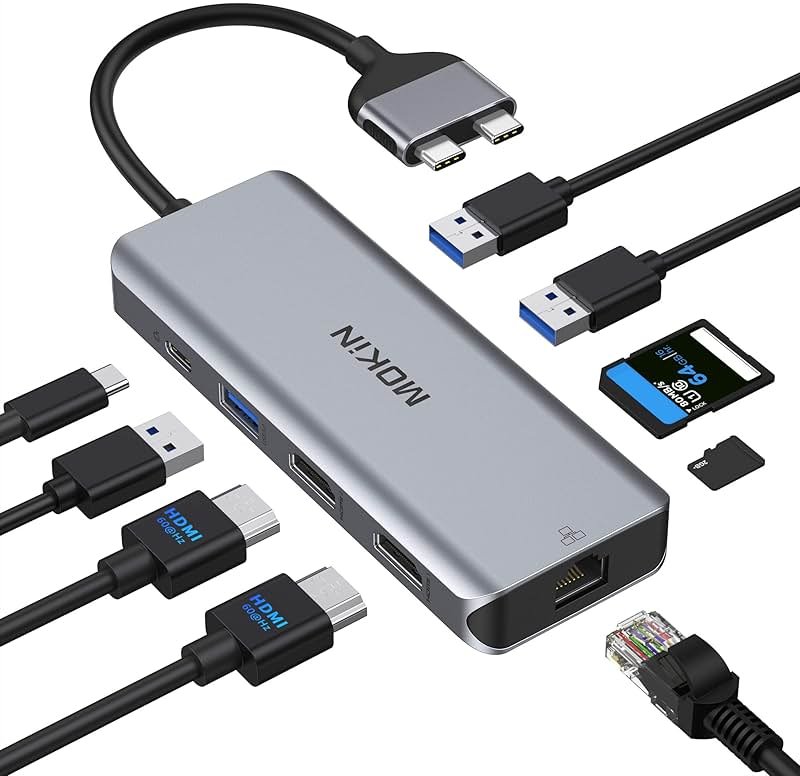 MacBook Pro Docking Station Dual Monitor MacBook Pro HDMI Adapter,9 in 1 USB C Adapters for MacBook Pro Air Mac HDMI Dock Dongle Dual USB C to Dual HDMI Ethernet 3USB SD/TF100W PD - Product Image